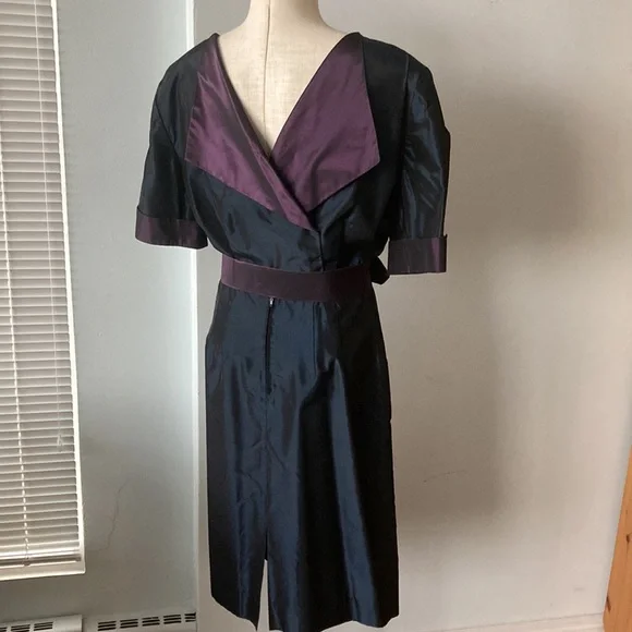 Taffeta navy & purple belted dress NWT - Picture 5 of 7